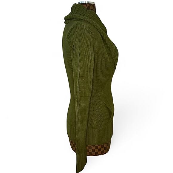 Y2K Wet Seal Sweater Medium Army Green Cowl Neck Plunge Neckline Preppy Vtg - Picture 4 of 10